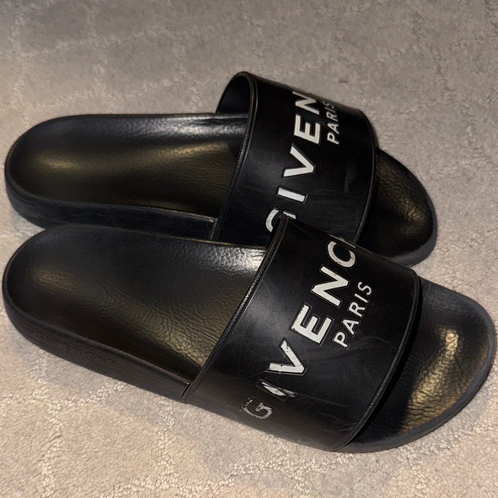Givenchy Black Slides with White Logo